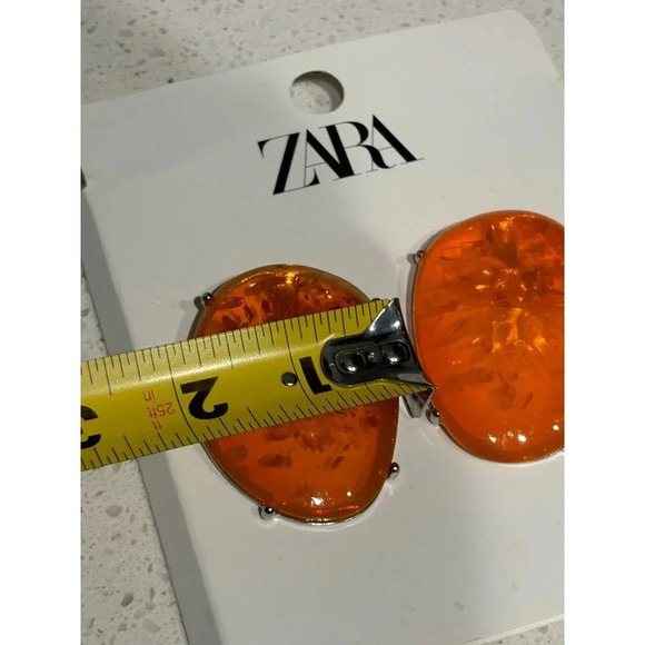Zara Womens Bloggers Favorite Luxury Oval Stone Metal Earrings Orange Sz 2.5"x2" - Picture 5 of 7
